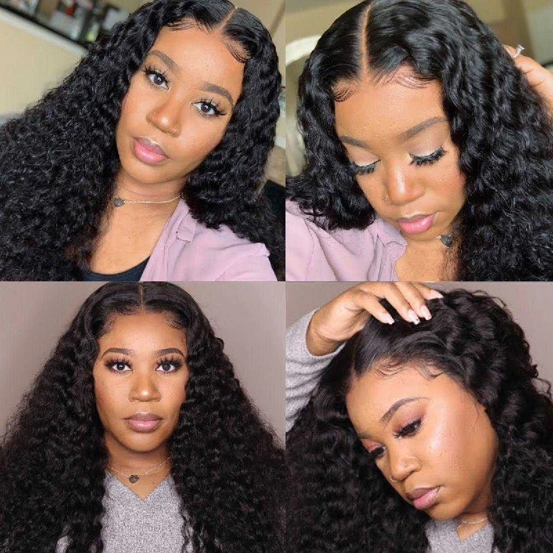 Sdamey Deep Wave Wig 4x4 5x5 6x6 Transparent Lace Closure Wig Human Hair