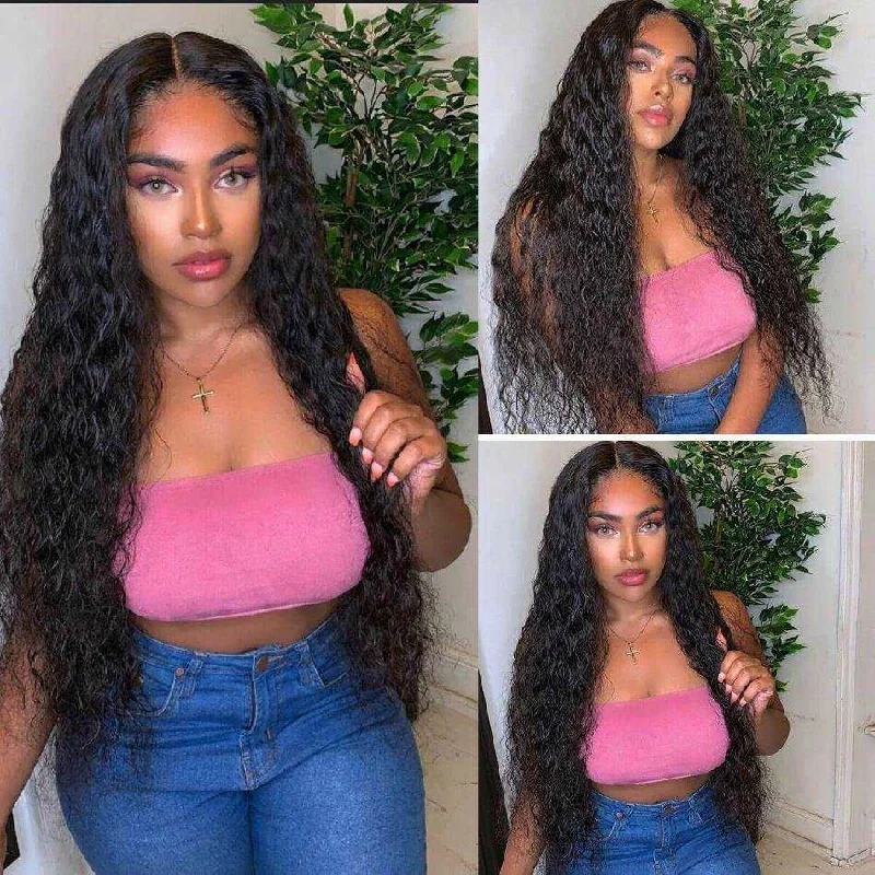 Sdamey Water Wave Transparent Lace Wigs 4x4/5x5/6x6 Lace Closure Human Hair Wigs