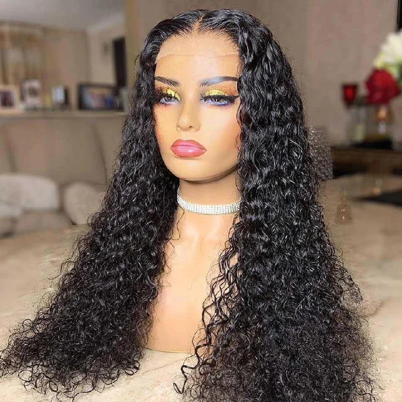 Sdamey Water Wave Transparent Lace Wigs 4x4/5x5/6x6 Lace Closure Human Hair Wigs