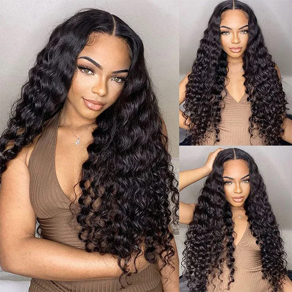 5x5 HD Lace Wigs Loose Deep Wave 100% Human Hair Preplucked Lace Wigs Natural Black