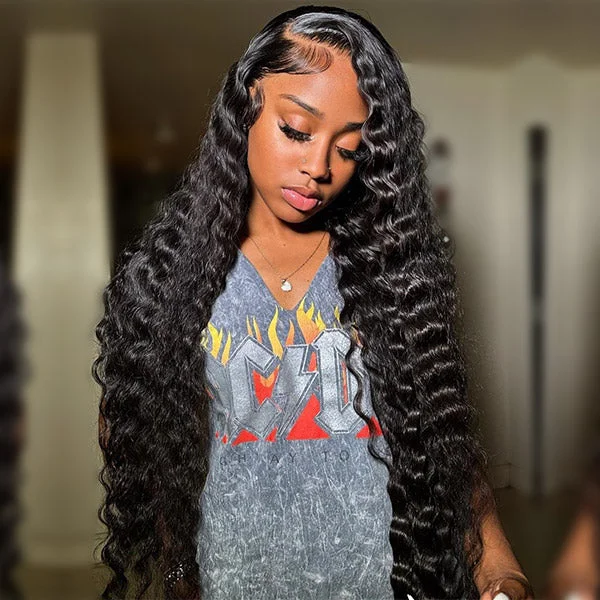 5x5 HD Lace Wigs Loose Deep Wave 100% Human Hair Preplucked Lace Wigs Natural Black