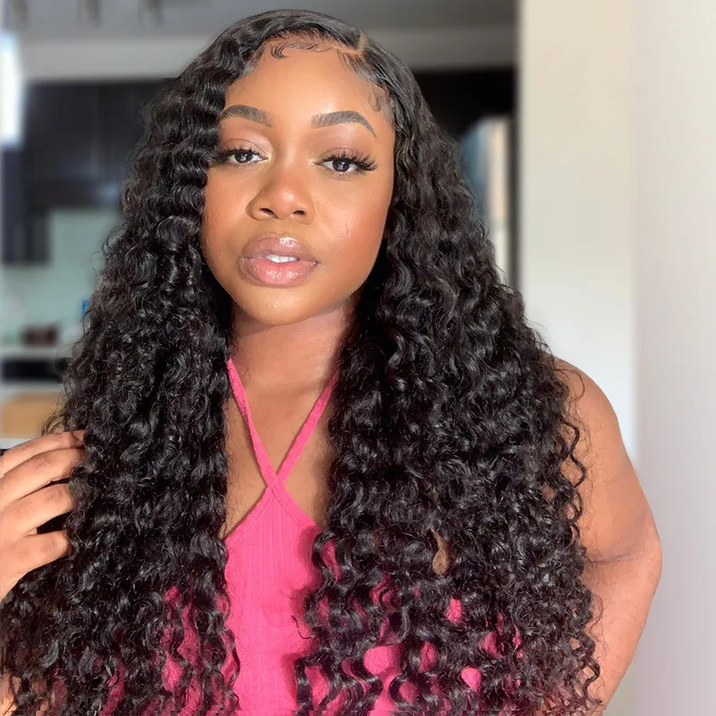 HD Lace Wigs 5x5 Lace Closure Wigs Water Wave Human Hair Preplucked Curly Wigs with Baby Hair