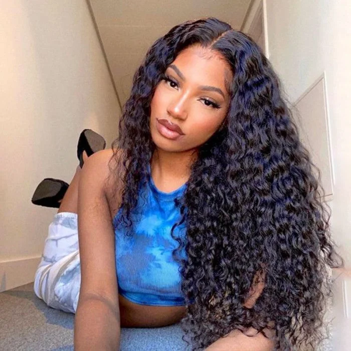 HD Lace Wigs 5x5 Lace Closure Wigs Water Wave Human Hair Preplucked Curly Wigs with Baby Hair