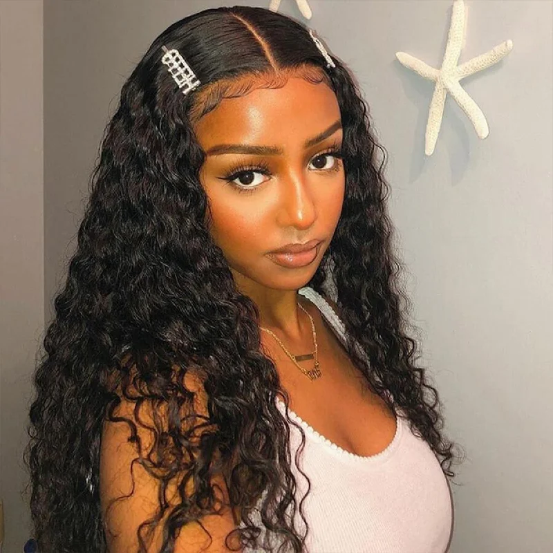 HD Lace Wigs 5x5 Lace Closure Wigs Water Wave Human Hair Preplucked Curly Wigs with Baby Hair