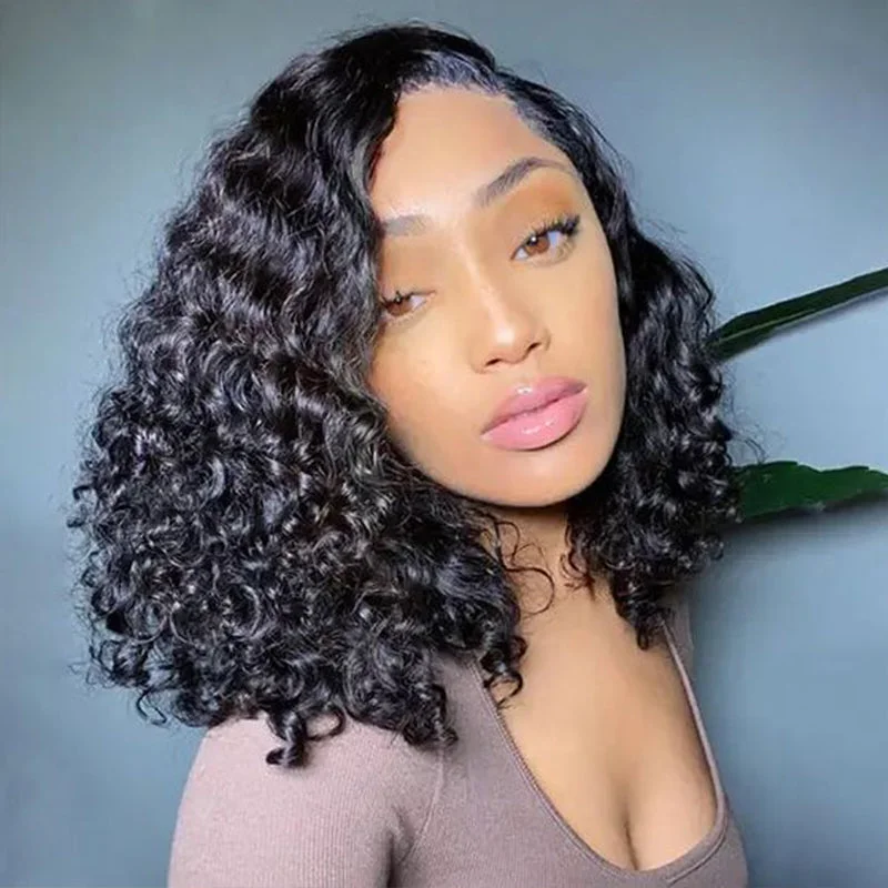 5x5 Skinlike HD Lace Closure Wig Bob Kinky Curly Hair Natural-Pre-Plucked Hairline