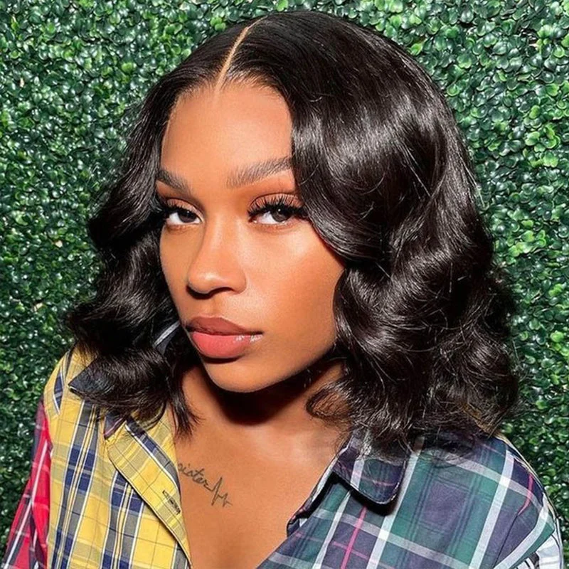 5x5 Skinlike HD Lace Closure Wig Bob Wavy Hair Natural-Pre-Plucked Hairline