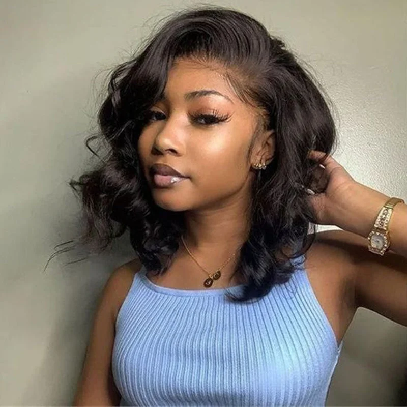 5x5 Skinlike HD Lace Closure Wig Bob Wavy Hair Natural-Pre-Plucked Hairline