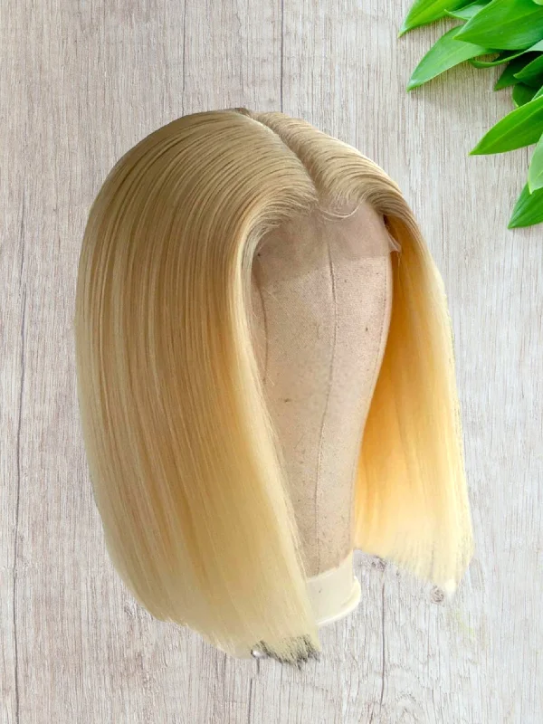 613 Blond Colored Straight Bob Transparent Lace Human Hair Wig 13x4 free Part 180% Density