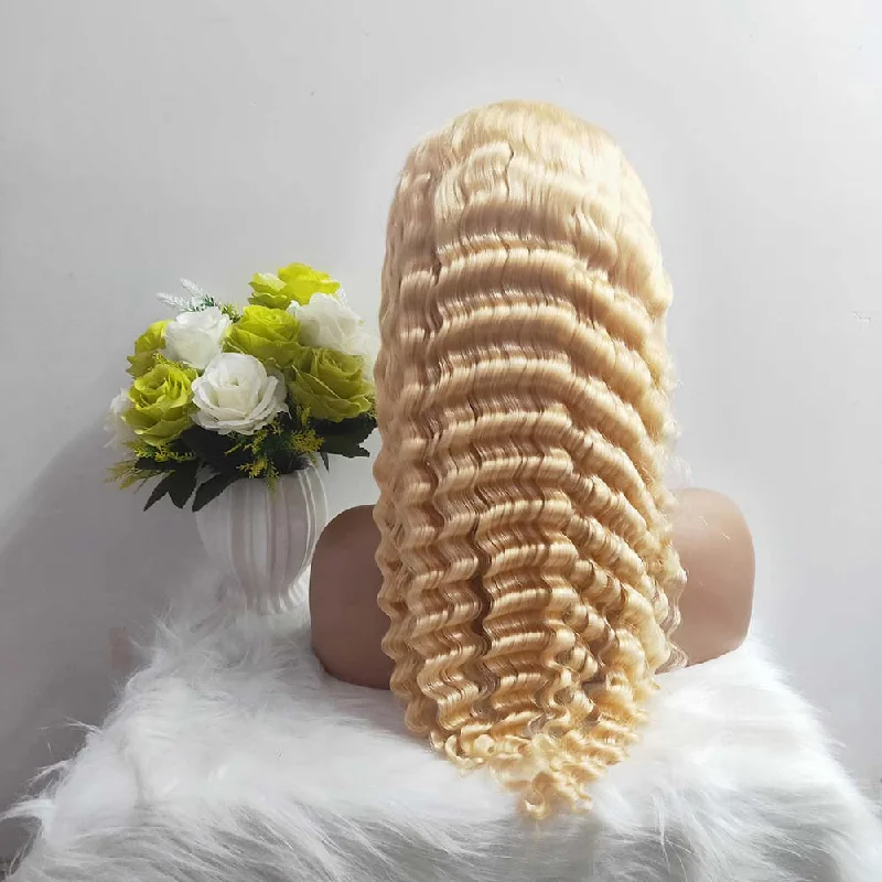 #613 Color Deep Wave Full Lace Wig Blonde Human Hair Surprisehair