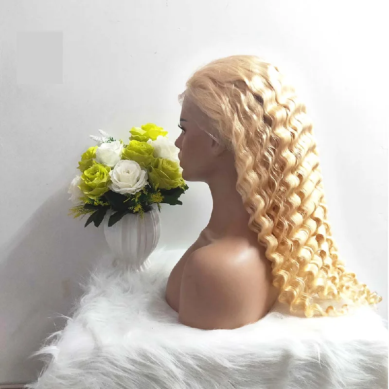 #613 Color Deep Wave Full Lace Wig Blonde Human Hair Surprisehair