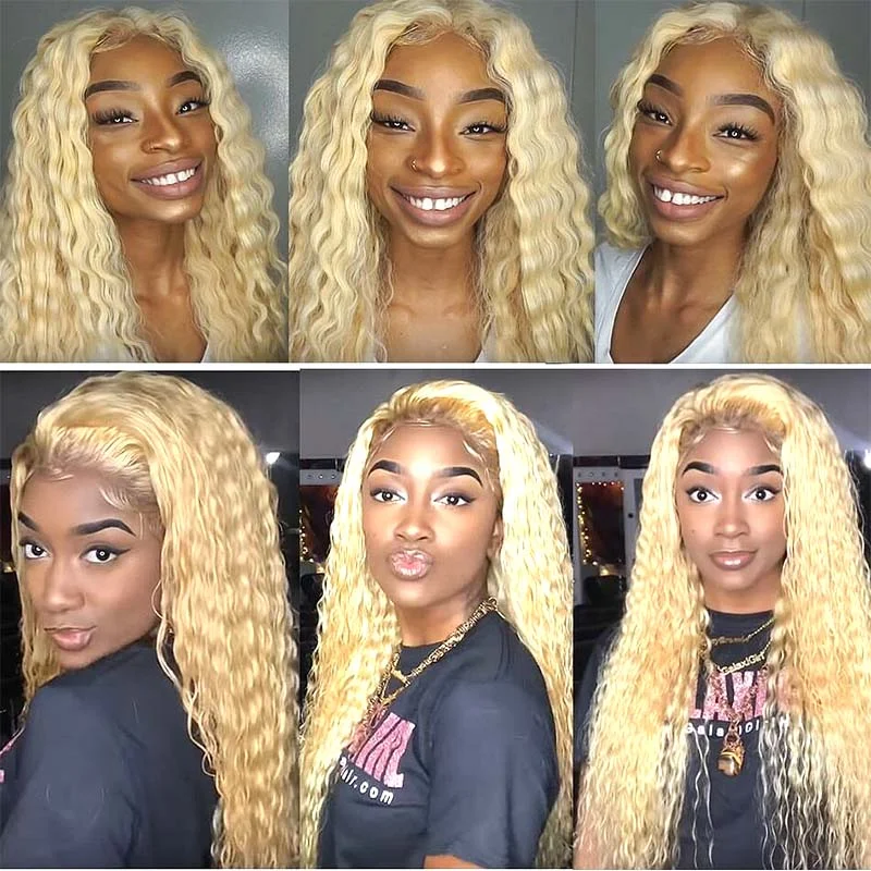 613 Color Kinky Curl Full Lace Wig Blonde Human Hair Surprisehair