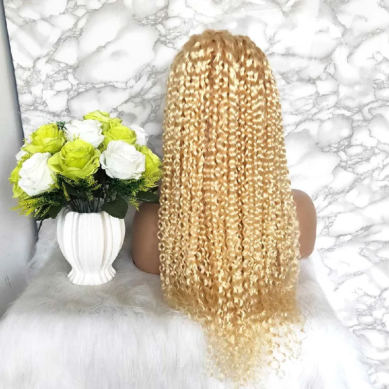 613 Color Kinky Curl Full Lace Wig Blonde Human Hair Surprisehair