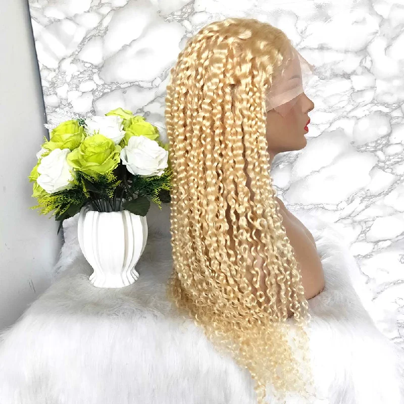 613 Color Kinky Curl Full Lace Wig Blonde Human Hair Surprisehair