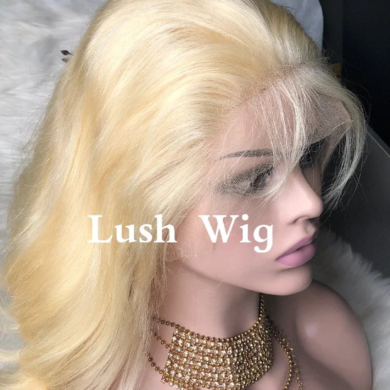 #613 Lace Frontal Blonde Body Wave Human Hair Wig Top Virgin Hair Materials