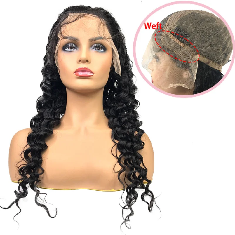 Transparent 8A Malaysian Deep Wave Lace Frontal Human Hair Wig (With Weft)