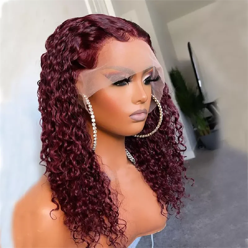 99J Burgundy Curly 5x5 13x4 HD Lace Glueless Wigs 180% Density