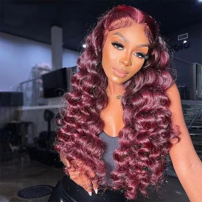 99J Burgundy 5x5 13x4 HD Lace Wigs Loose Deep Wave Glueless Wig