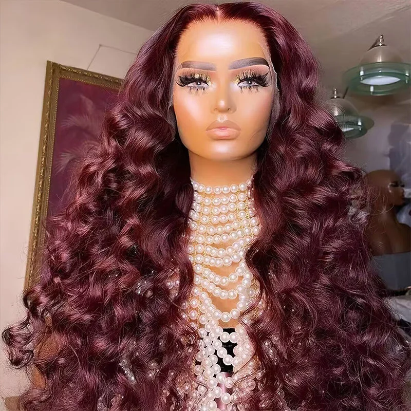 99J Burgundy 5x5 13x4 HD Lace Wigs Loose Deep Wave Glueless Wig