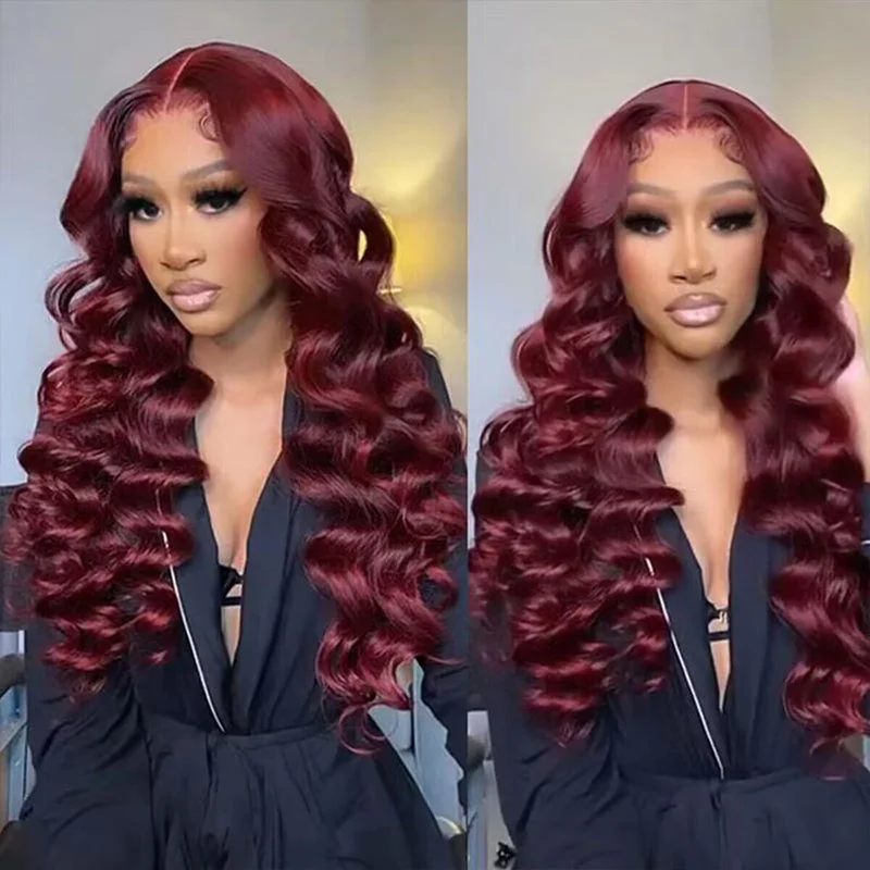 99J Burgundy 5x5 13x4 HD Lace Wigs Loose Deep Wave Glueless Wig