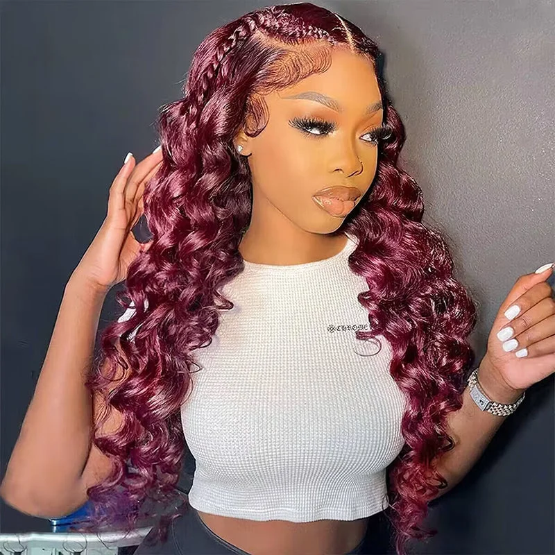 99J Burgundy 5x5 13x4 HD Lace Wigs Loose Deep Wave Glueless Wig