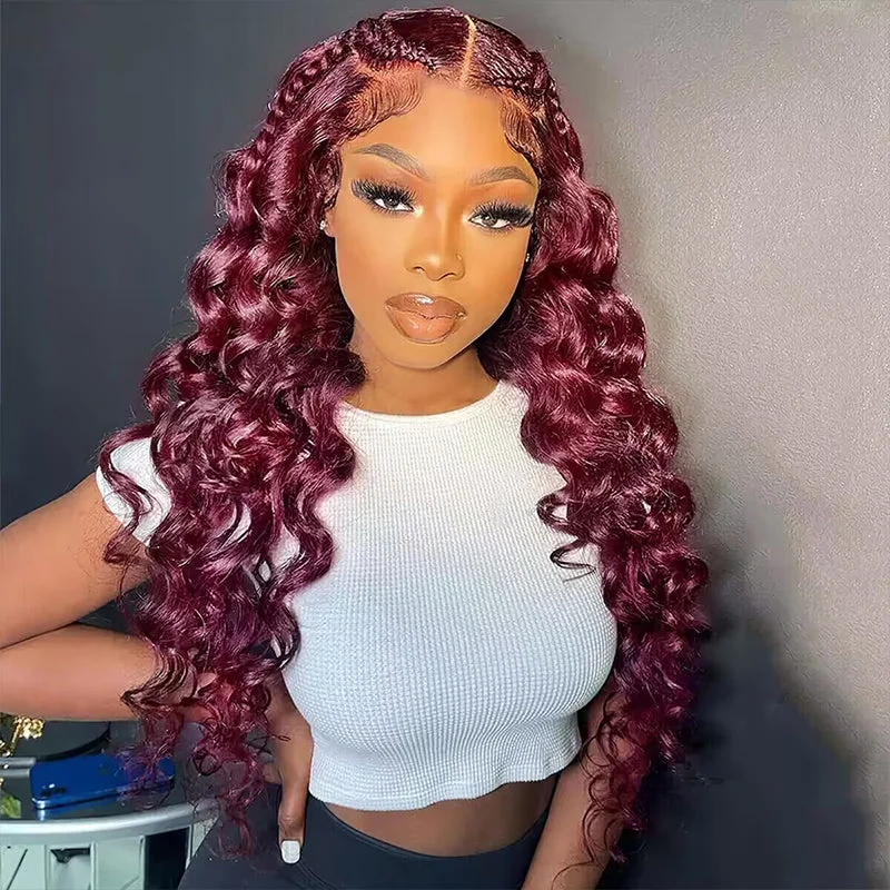 99J Burgundy 5x5 13x4 HD Lace Wigs Loose Deep Wave Glueless Wig