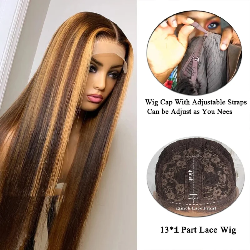 Highlight Color #4/27 Straight Hair 13*4/T Part/4*4  Lace  Wigs With Baby Hair 180 210 Density Human Hair Wigs Vrvogue hair