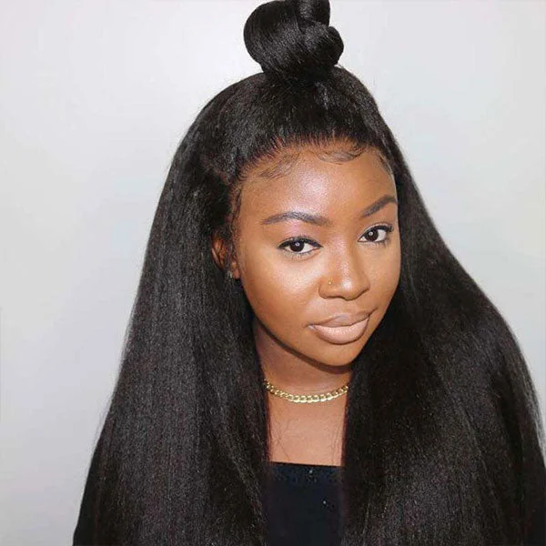 [5x5 HD Lace Wig] Affordable Kinky Straight Lace Closure Wigs Pre Plucked With Baby Hair Yaki Straight Human Hair Wigs