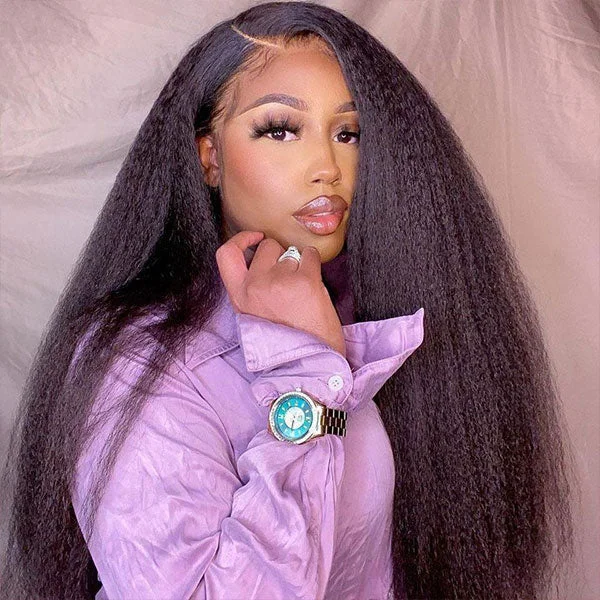 [5x5 HD Lace Wig] Affordable Kinky Straight Lace Closure Wigs Pre Plucked With Baby Hair Yaki Straight Human Hair Wigs