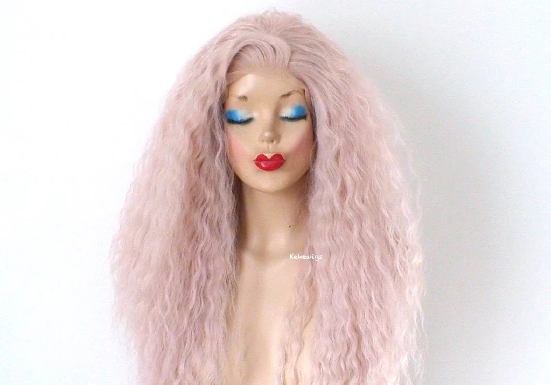 24"" Lace Front Antique Pink Long Wavy Hairstyle Wig.