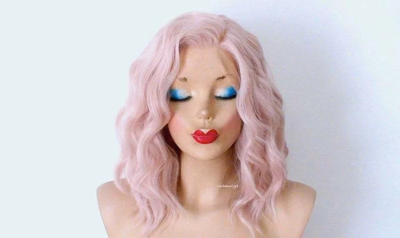 16"" Lace Front Antique Pink Short Wavy Hairstyle Wig