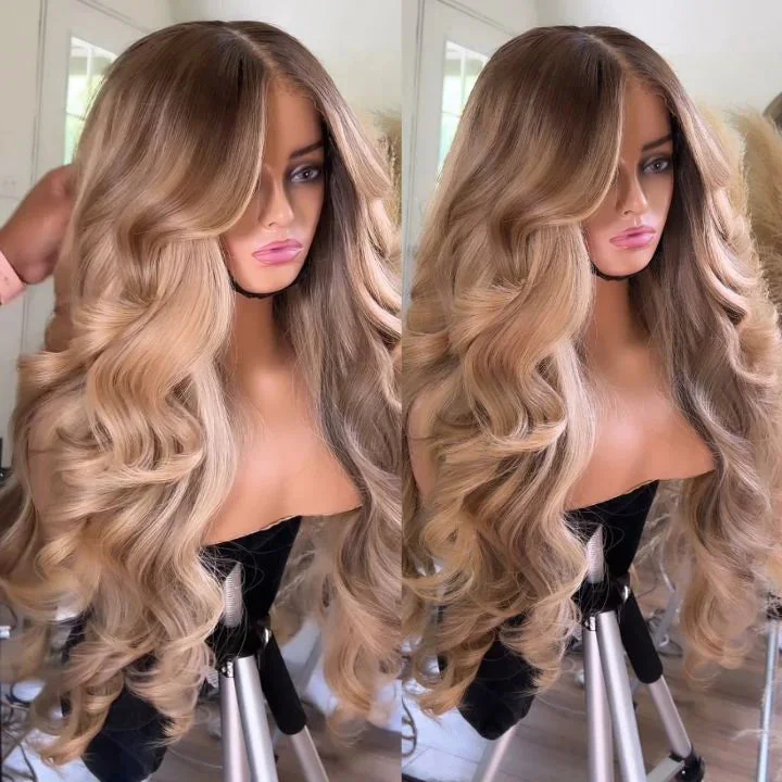 Ash Blonde Highlight Loose Wave 13X4 Lace Front Human Hair Wigs Glueless Lace Front Wigs Pre Plucked Baby Hair For Women