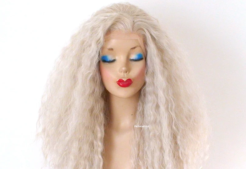 24"" Lace Front Ash Blonde Wavy hairstyle Wig