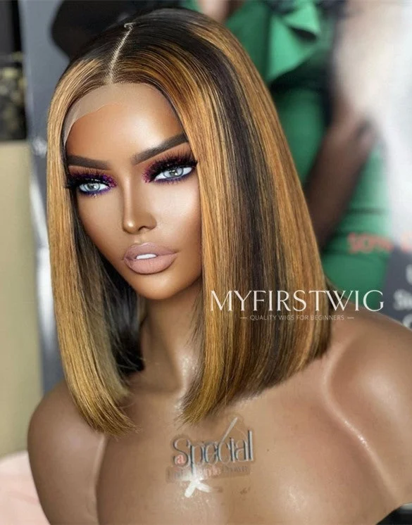 ASPECIALUNIT - Blonde Ombre Highlight Bob Malaysian Human Hair Lace Front Wig - SPE032