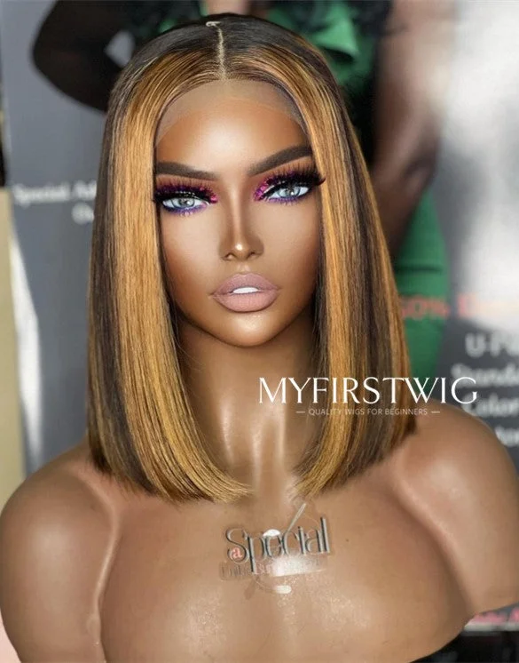 ASPECIALUNIT - Blonde Ombre Highlight Bob Malaysian Human Hair Lace Front Wig - SPE032