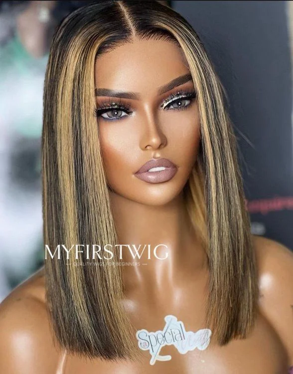 Aspecialunit - Human Hair Blonde Highlight Bob Lace Front Wig - SPE037