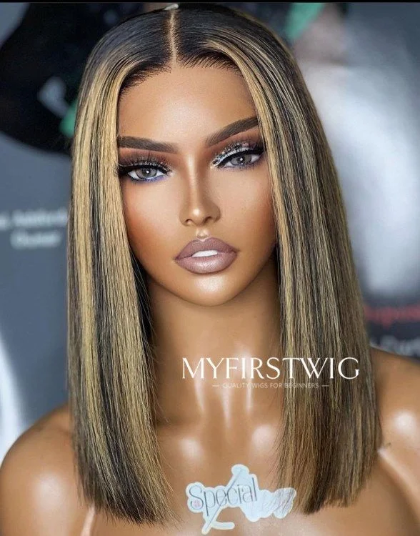 Aspecialunit - Human Hair Blonde Highlight Bob Lace Front Wig - SPE037