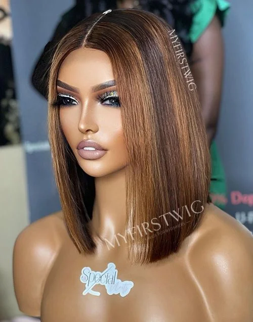 Aspecialunit - Malaysian Hair Brown Ombre Highlight Bob Lace Front Wig - SPE004