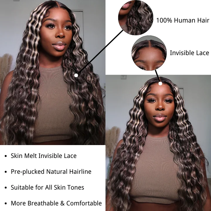 Balayage Loose Deep Wave 13x4/4x4 HD Lace Wig For Women Highlight Human Hair Wigs With Baby Hair-Geeta Hair