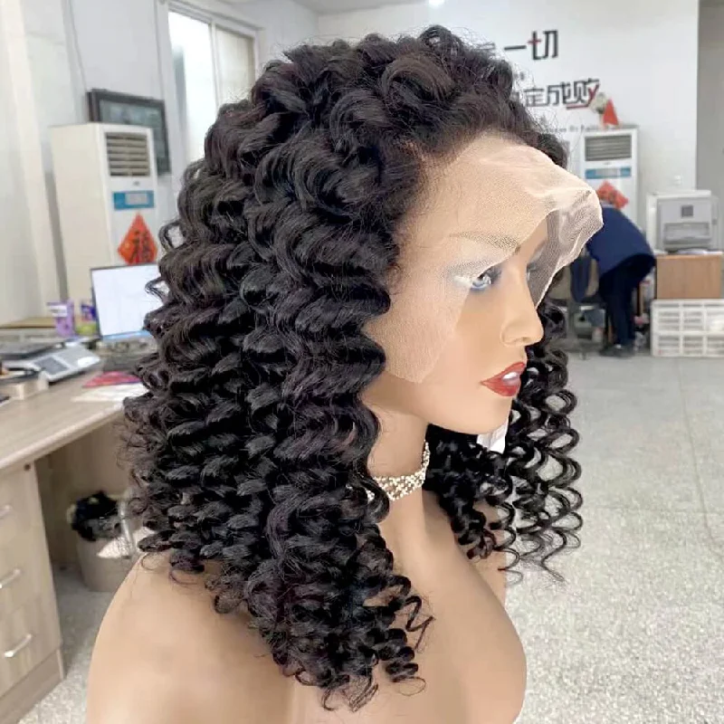 Black Kinky Curl Human Hair Lace frontal Wig 250% Density for African American