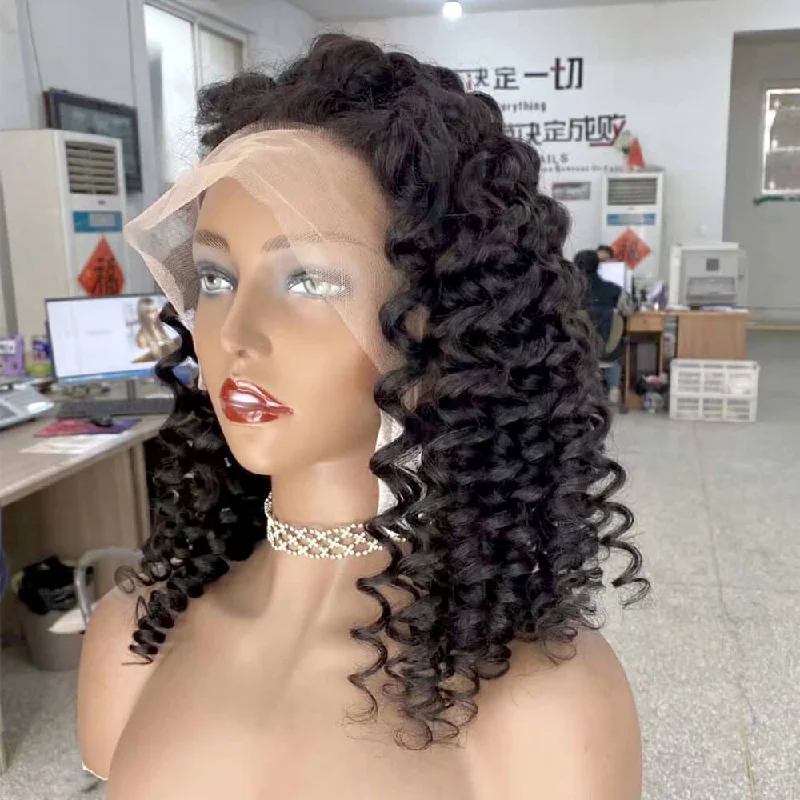 Black Kinky Curl Human Hair Lace frontal Wig 250% Density for African American