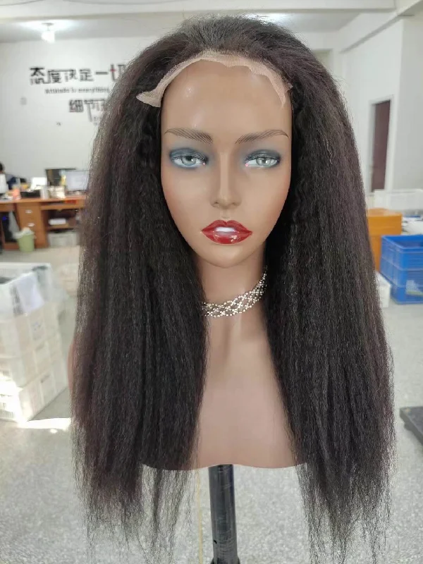 Black Kinky Straight Lace Closure Wig 4x4 Human Hair for African American