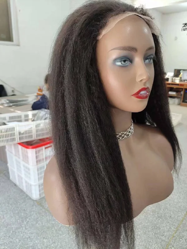 Black Kinky Straight Lace Closure Wig 4x4 Human Hair for African American