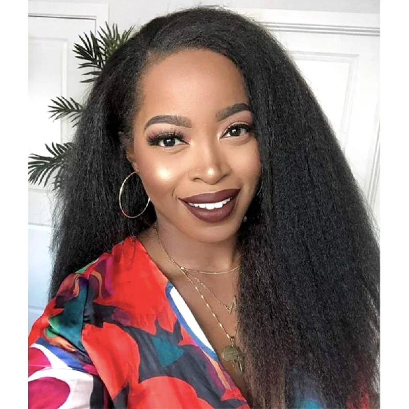 Black Kinky Straight Lace Closure Wig 4x4 Human Hair for African American