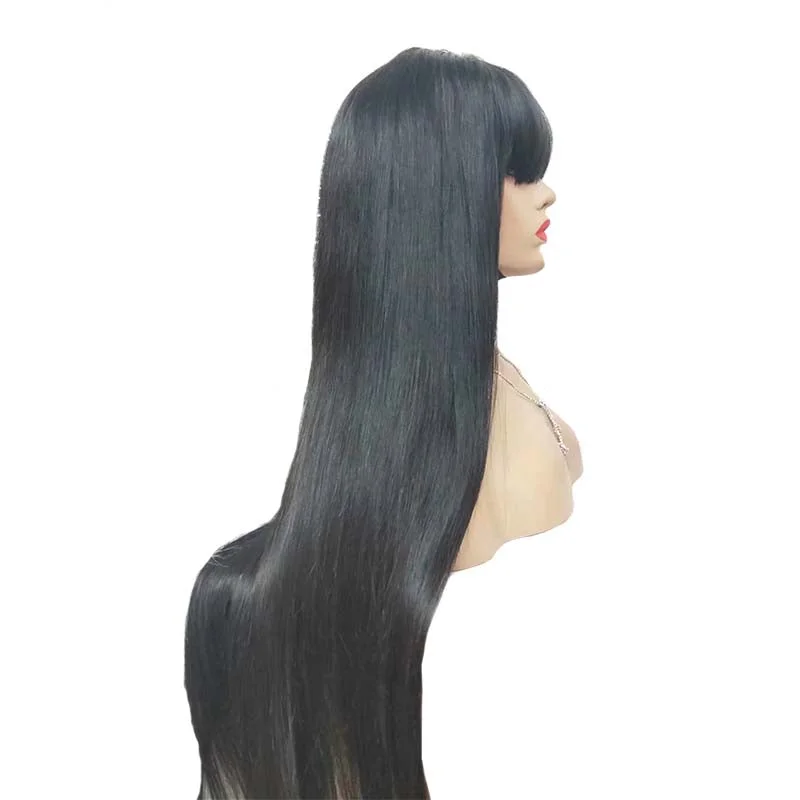 Black Straight Lace frontal Wigs with Bangs Human Hair for Black Women