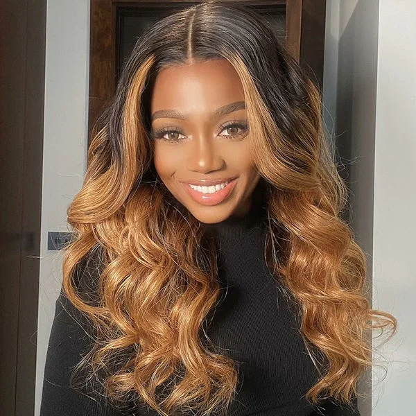 Black with Blond Ombre Color 13x4/T Part/4x4 Lace Wigs Body Wave Human Hair Lace Wigs 30 Inch Vrvogue Hair