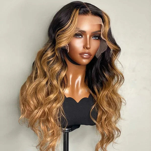 Black with Blond Ombre Color 13x4/T Part/4x4 Lace Wigs Body Wave Human Hair Lace Wigs 30 Inch Vrvogue Hair