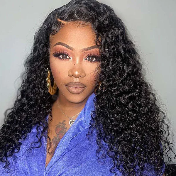 Reshine Bleached Knots Deep Wave Human Hair HD Lace Closure Wig Deep Curly Hair Wigs For Black Women