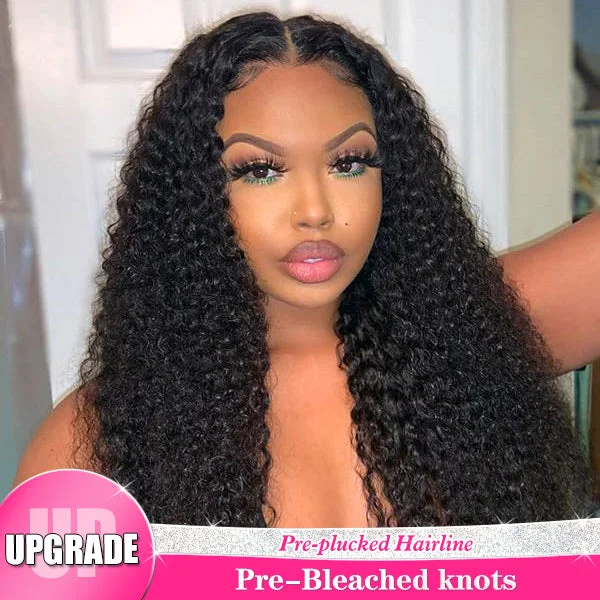 Reshine Bleached Knots Kinky Curly Hair HD Lace Front Wigs Virgin Human Hair Curly Wigs