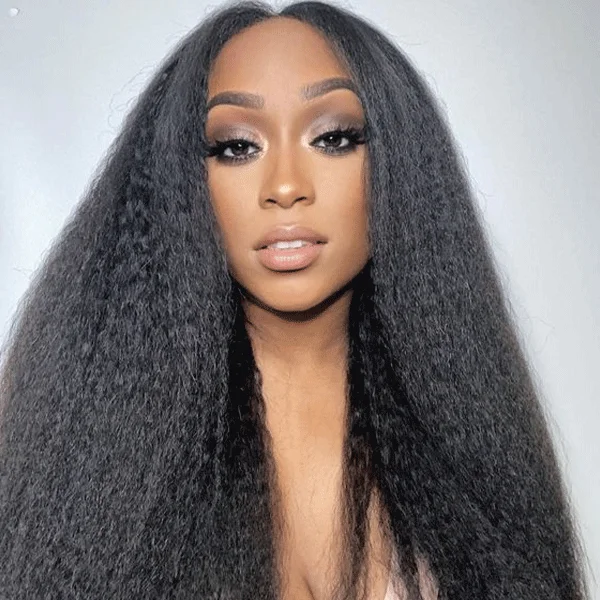 Pre Bleached Knots Kinky Straight HD Lace Closure Wigs For Women Yaki Straight Human Hair Wigs