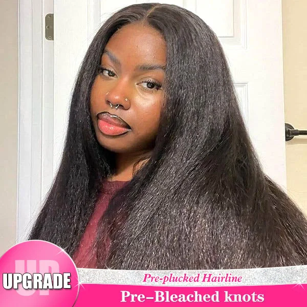 Reshine Bleached Knots Kinky Straight Hair Lace Front Wigs 13x6 13x4 HD Transparent Lace Wig